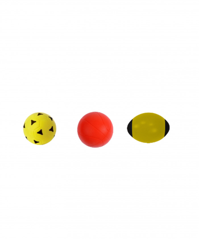 BALLONS EN MOUSSE 1 FOOT/1 BASKET/1 RUGBY (LOT DE 3)