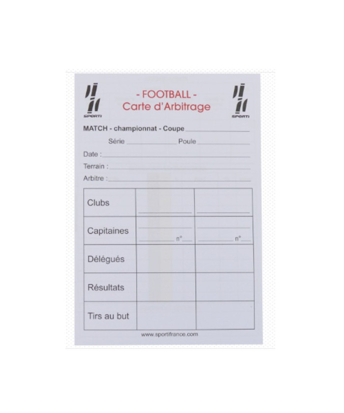 CARNET DE REMPLACEMENT POUR POCHETTE ARBITRAGE FOOTBALL